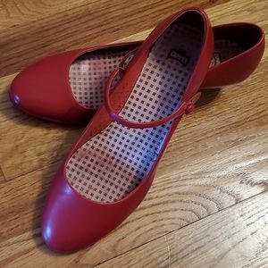 Camper Ruby Red Leather Mary Jane Pumps Almost New